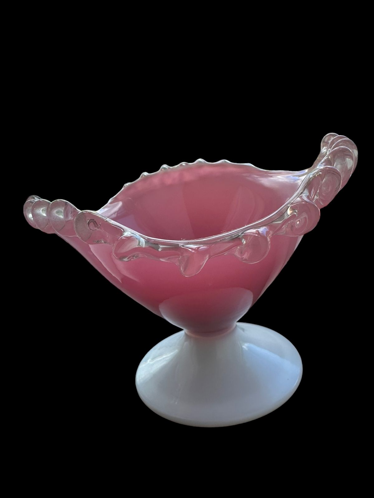 Home Decor French Midcentury Pink And White Opaline Footed Glass Bowl photo