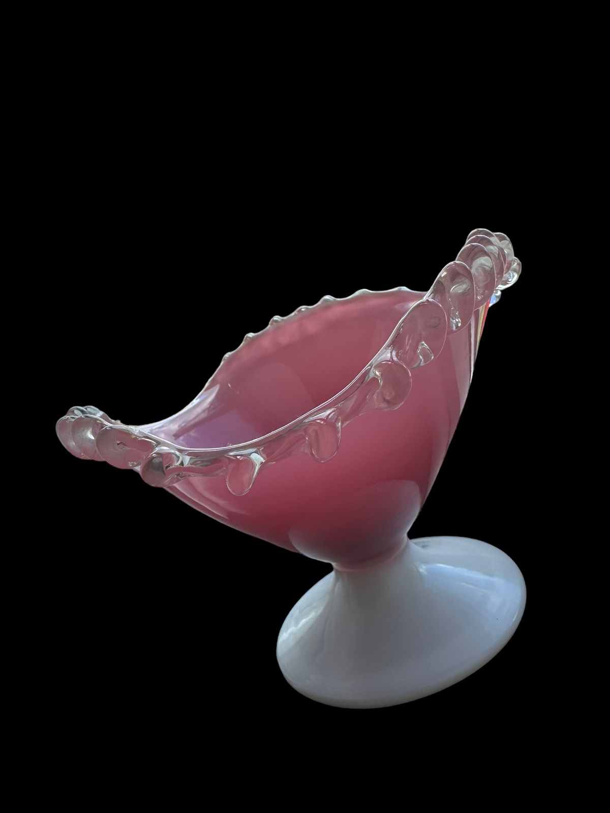 60.0 French Midcentury Pink And White Opaline Footed Glass Bowl photo