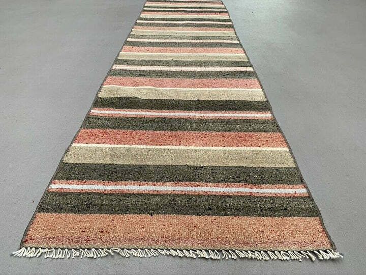 Old Turkish Narrow Kilim Runner 218x47 Cm Shabby Chic, Vintage Kelim photo vinterior