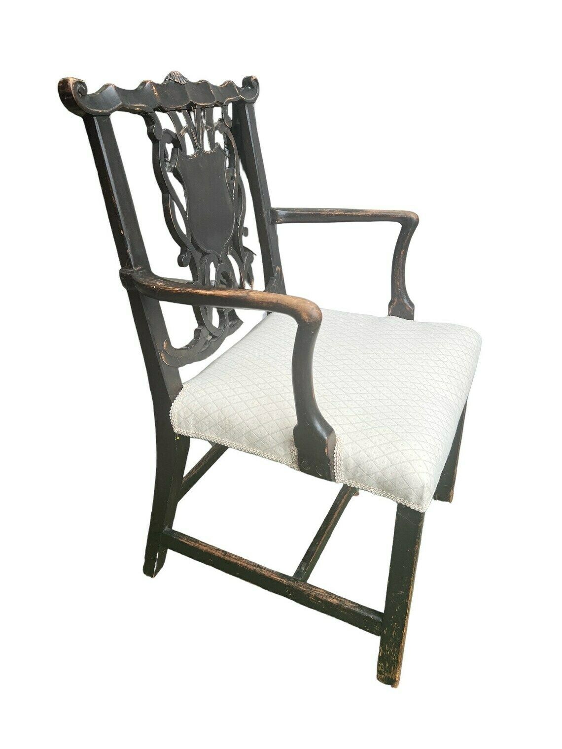 19th Century Chippendale Style Elbow Chair With Herringbone Upholstery photo furniture