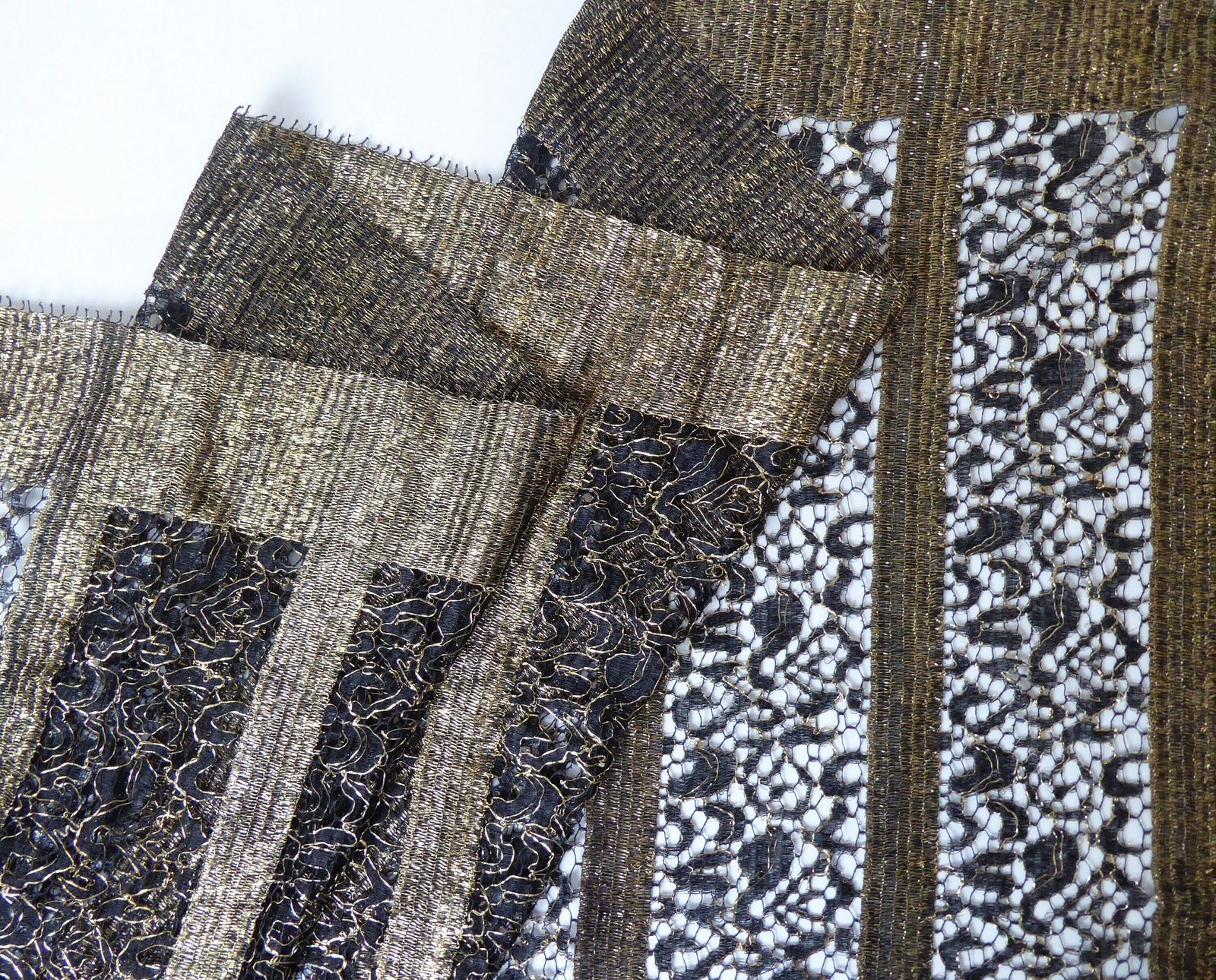 Gold And Black Antique French Lace Fabric   Dressmaking Lace   Vintage Lace