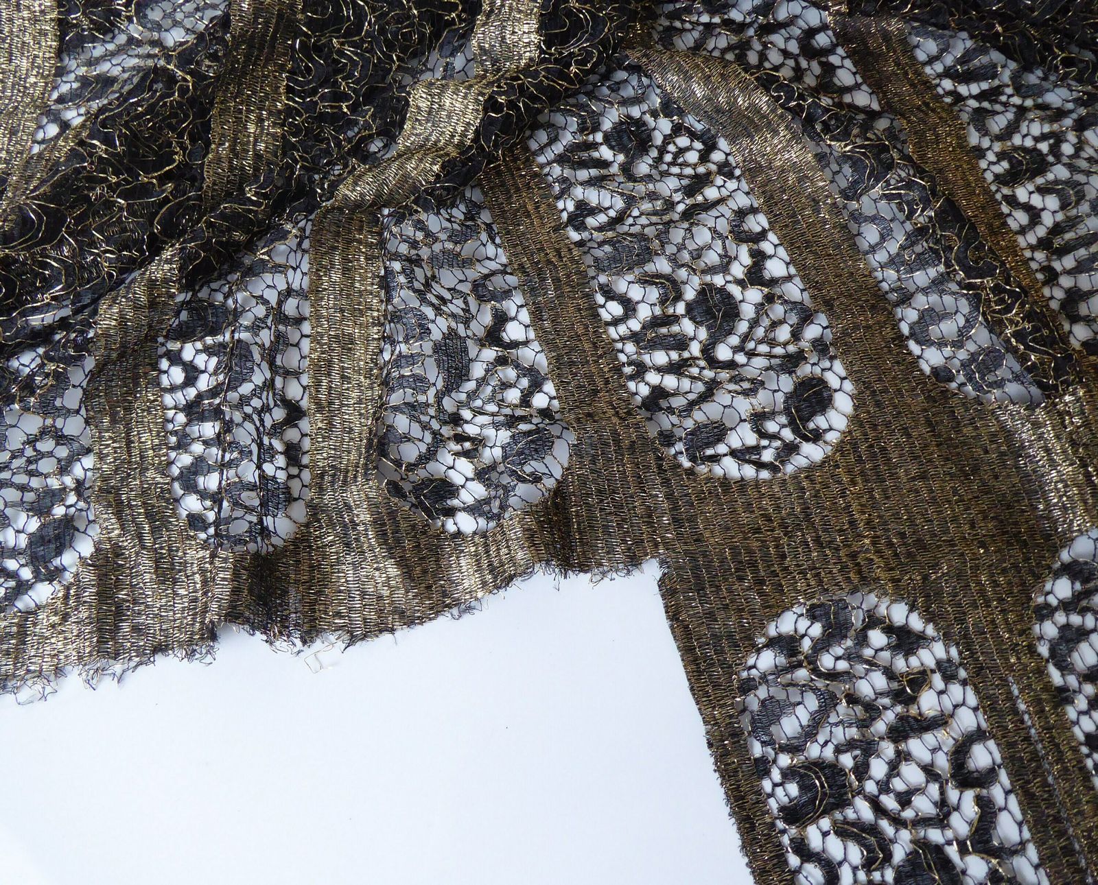 Gold And Black Antique French Lace Fabric   Dressmaking Lace   Vintage Lace photo 68.0