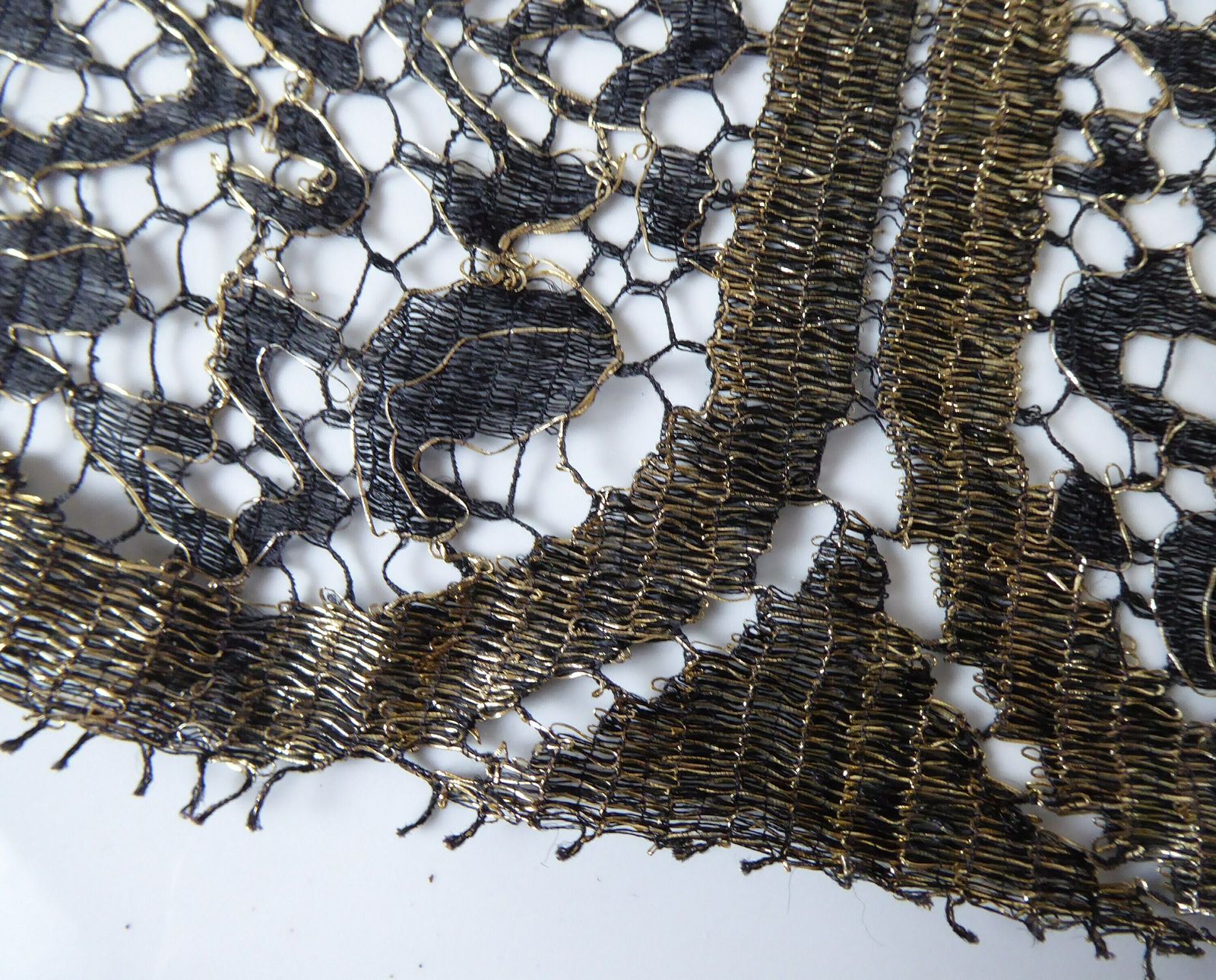 Gold And Black Antique French Lace Fabric   Dressmaking Lace   Vintage Lace photo vinterior
