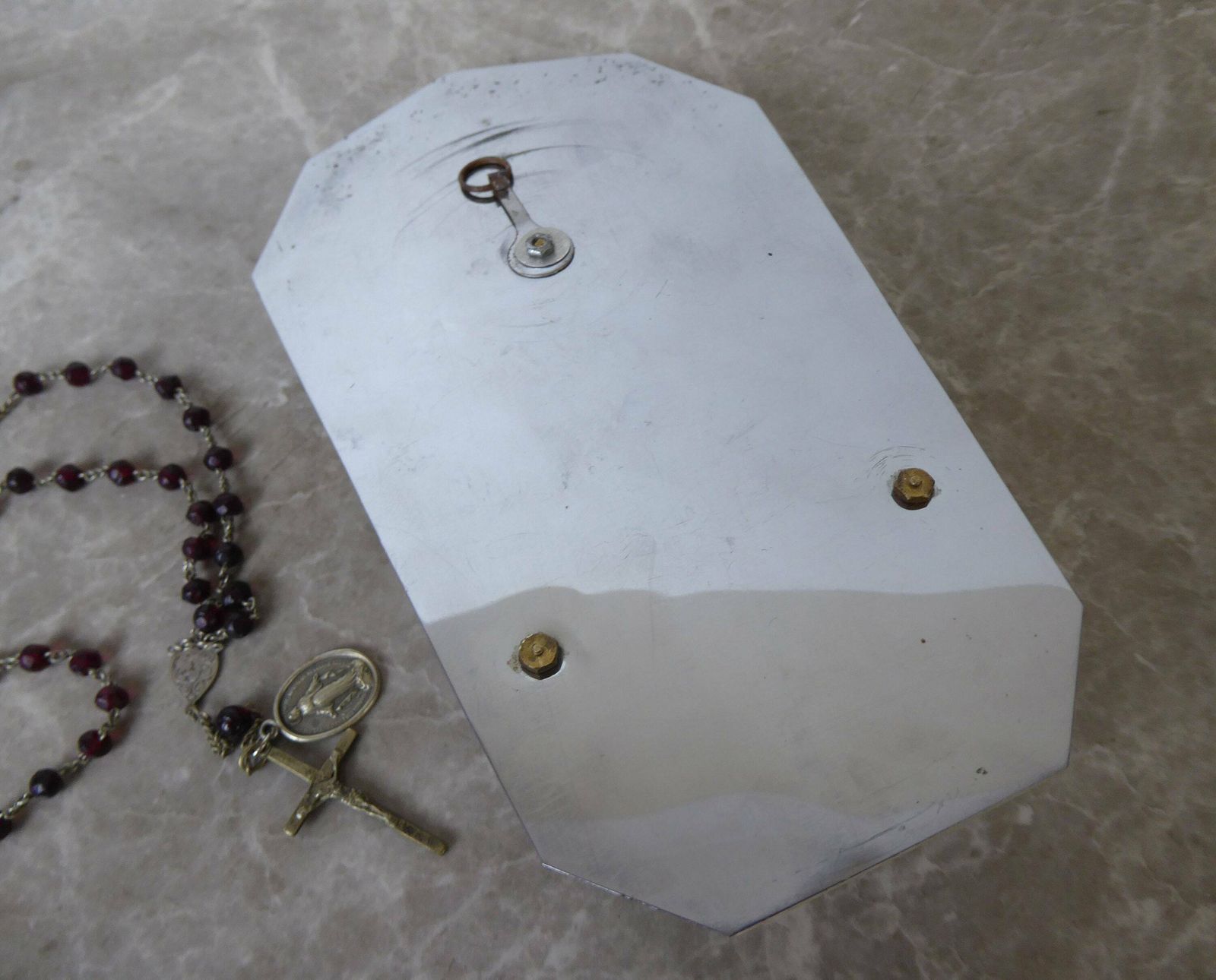 Art Deco Marble Holy Water Benitier With Escudero Medallion | Holy Water Font | Religious Decor photo Art