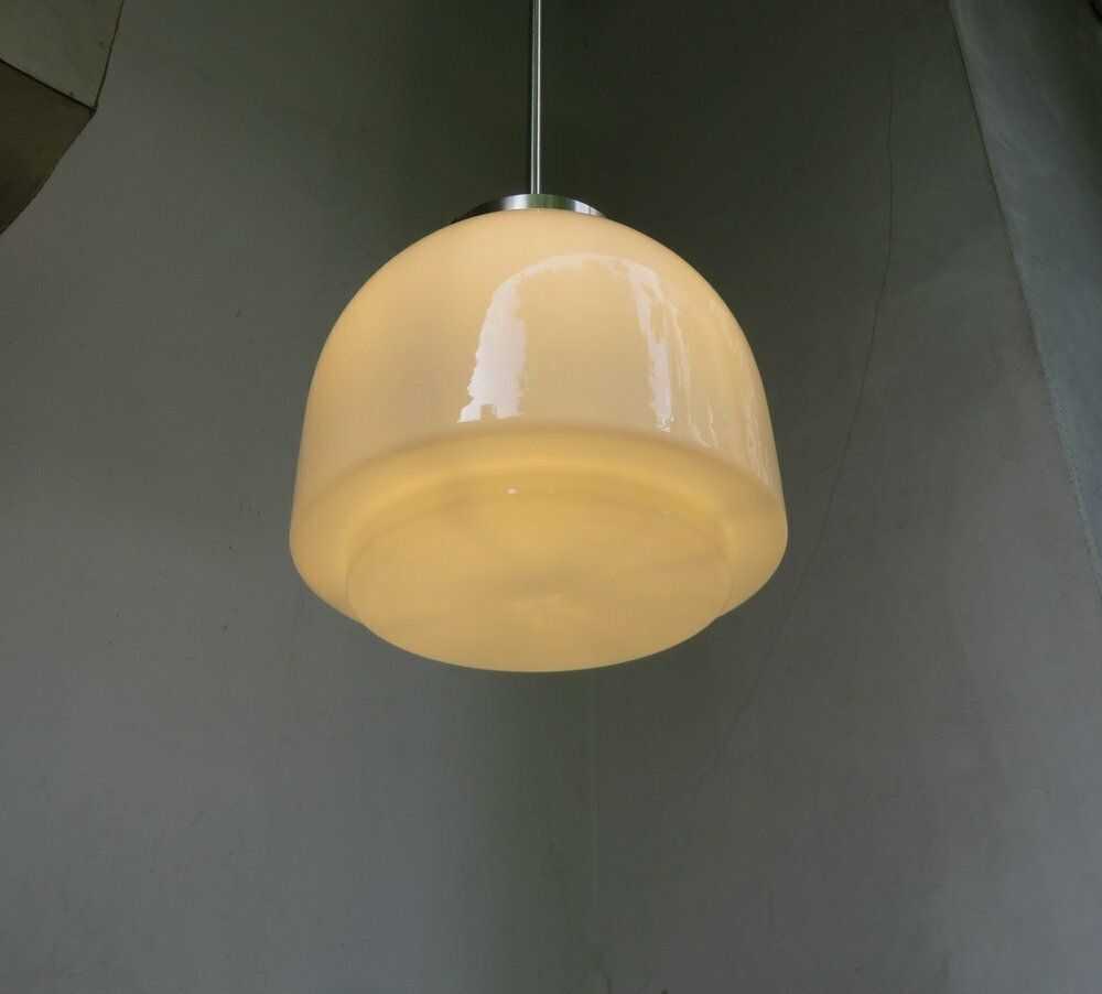 Bauhaus Ceiling Lamp In Opalinglas & Nickel Plated From Wmf Ikora, 1920s photo vintage