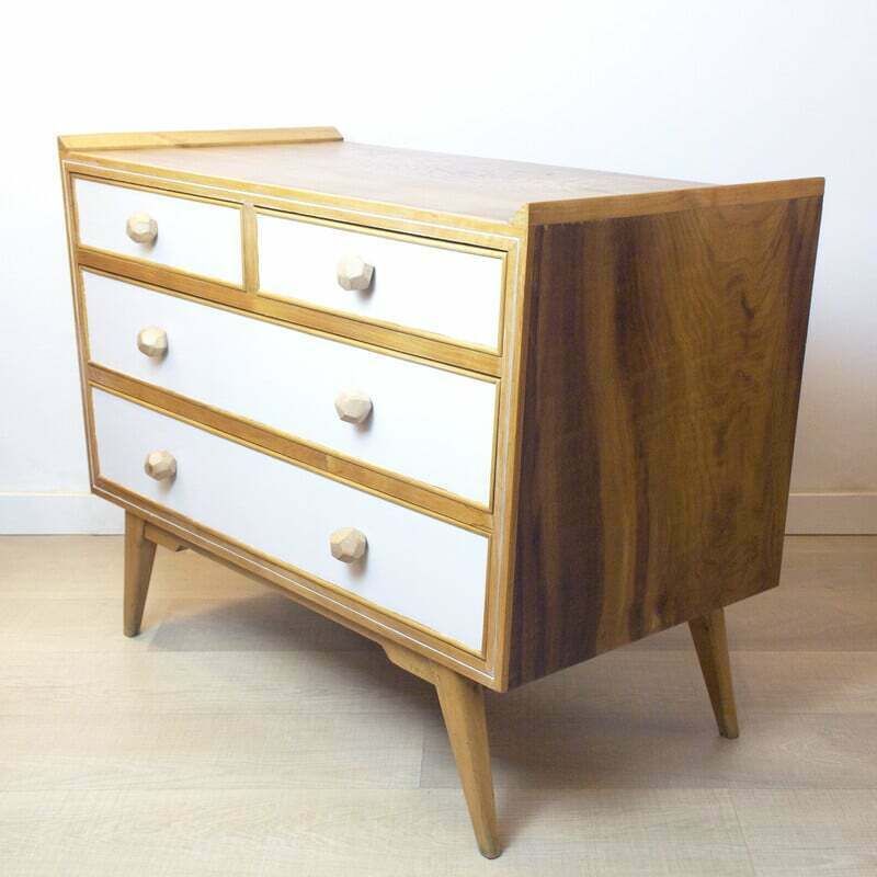 Vintage Chest Of Drawers In Beech And Walnut, Spain 1950 photo Furniture