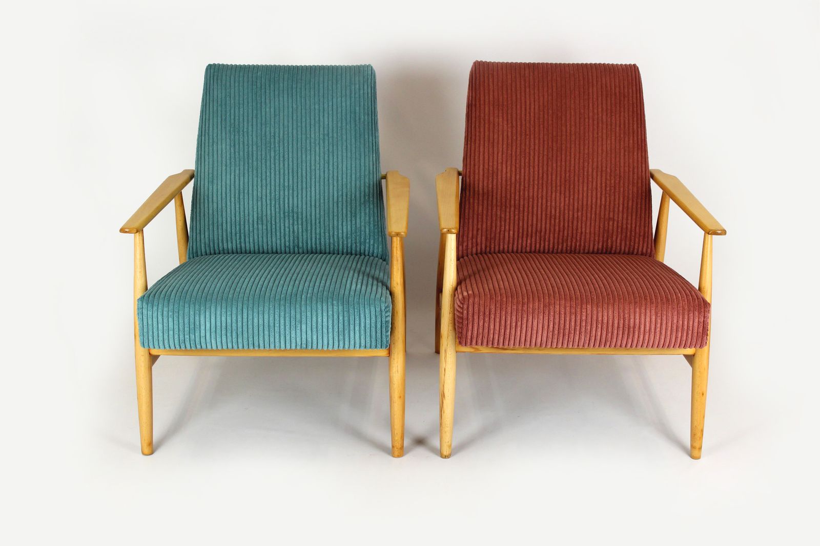 Mid Century Pink & Turquoise Beech Armchairs, 1960s, Set Of 2 photo furniture