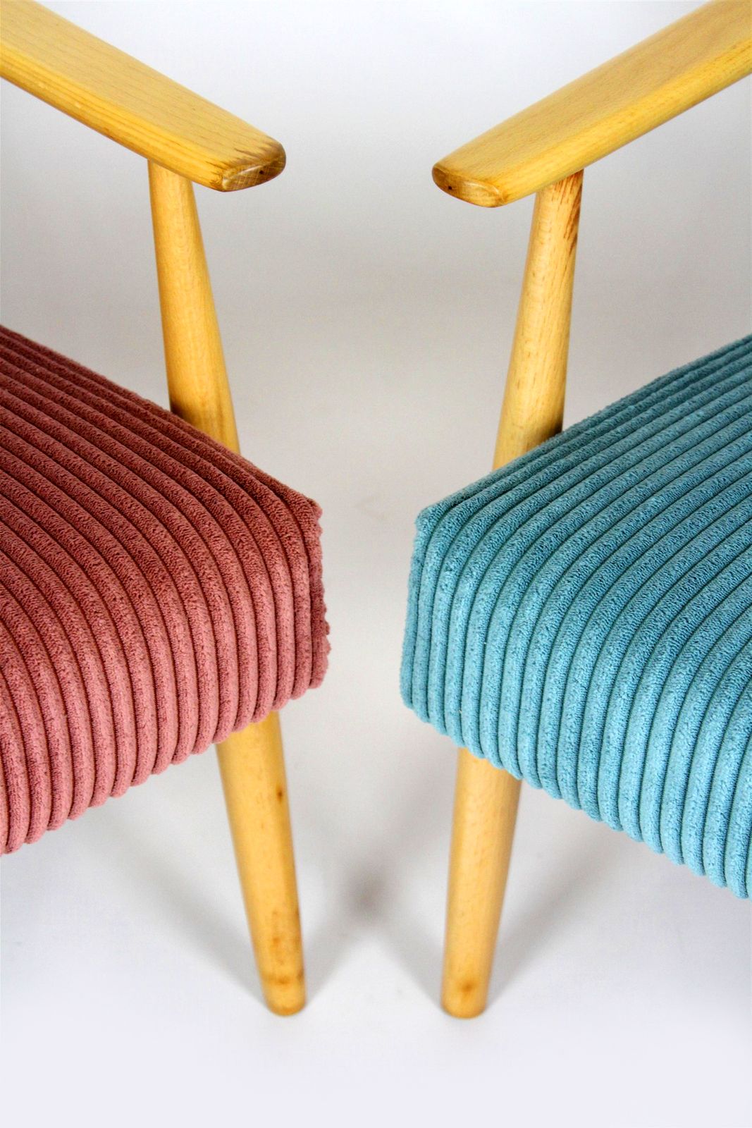 Mid Century Pink & Turquoise Beech Armchairs, 1960s, Set Of 2 photo vinterior