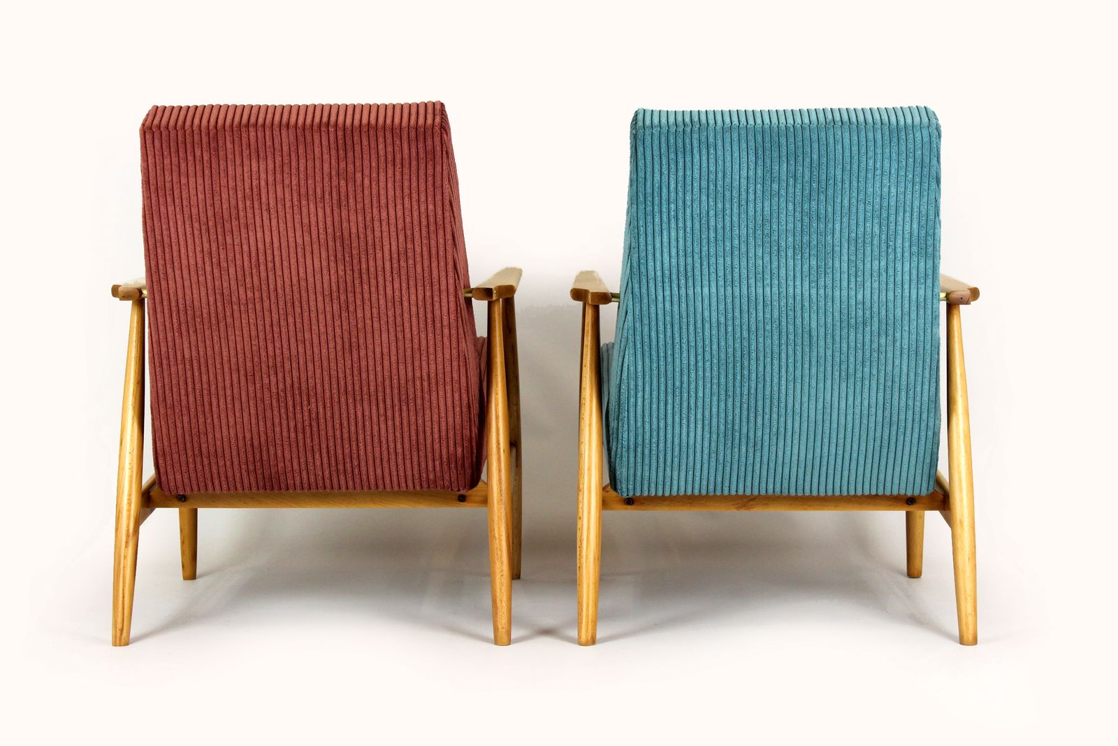 photo vinterior Mid Century Pink & Turquoise Beech Armchairs, 1960s, Set Of 2