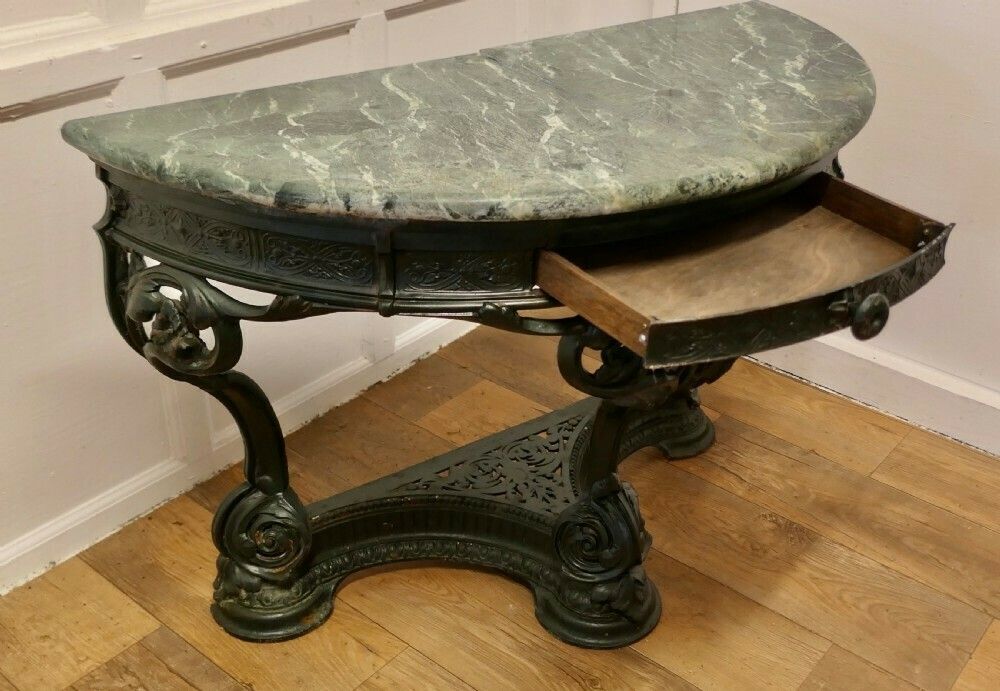 1140.0 Colebrookdale Art Nouveau Half Round Hall/Garden Table photo
