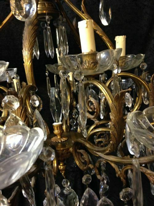 Eighteen Light French Brass And Crystal Antique Chandelier photo vinterior