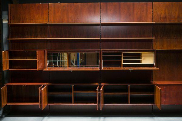 German Rosewood Modular Wall Shelves From Idee Mobel, 1960s, 25 Sets photo for sale
