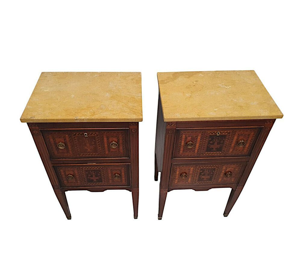 A Fine Pair Of Early 20th Century Highly Inlaid Marble Top Bedside Chests photo furniture