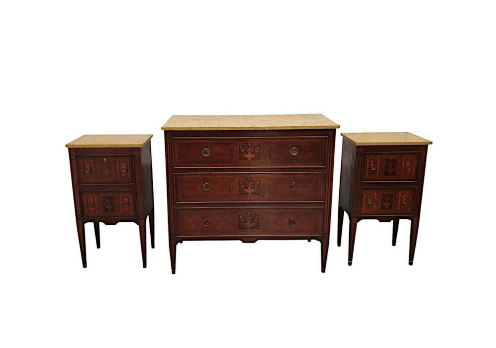 A Fine Pair Of Early 20th Century Highly Inlaid Marble Top Bedside Chests photo Furniture