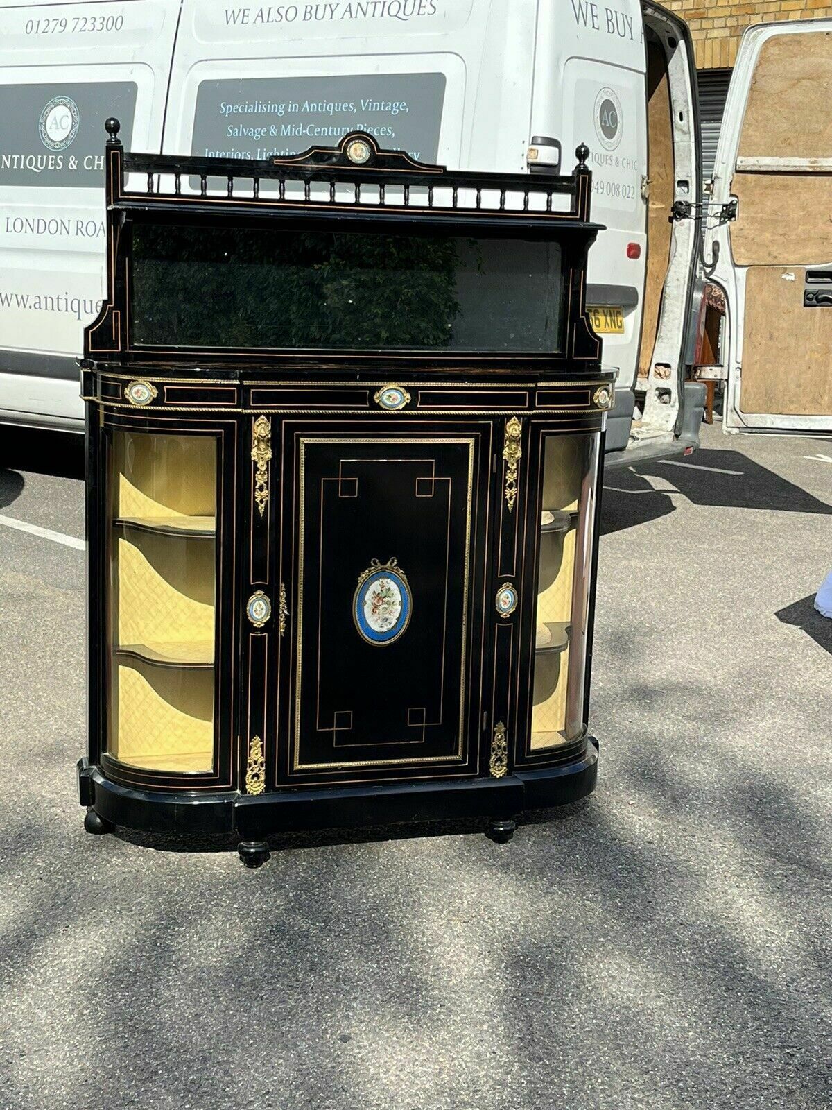 1195.0 Victorian French Empire Credenza With French Porcelain Plaques. photo