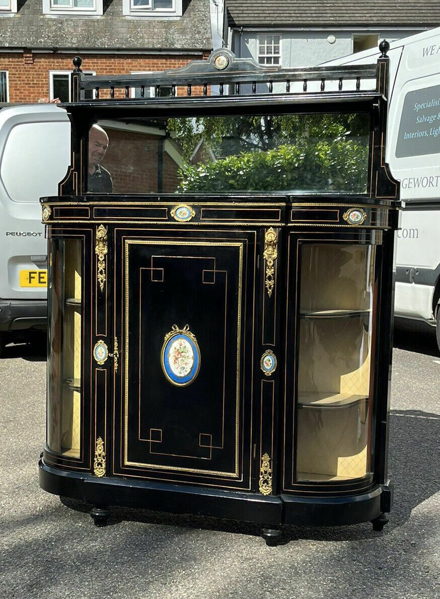photo buy Victorian French Empire Credenza With French Porcelain Plaques.