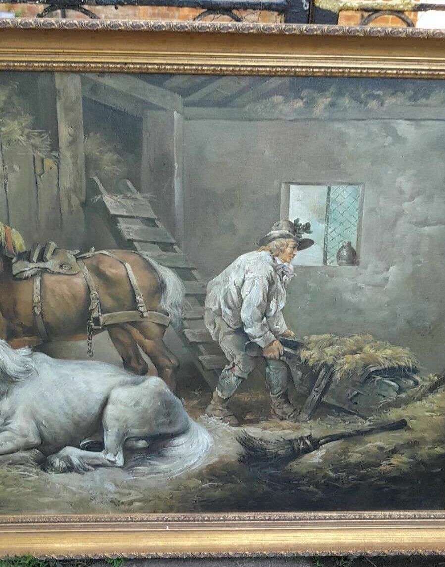 Fine Art 'Horses In A Stable' Interior Painting After George Morland 1791 photo buy