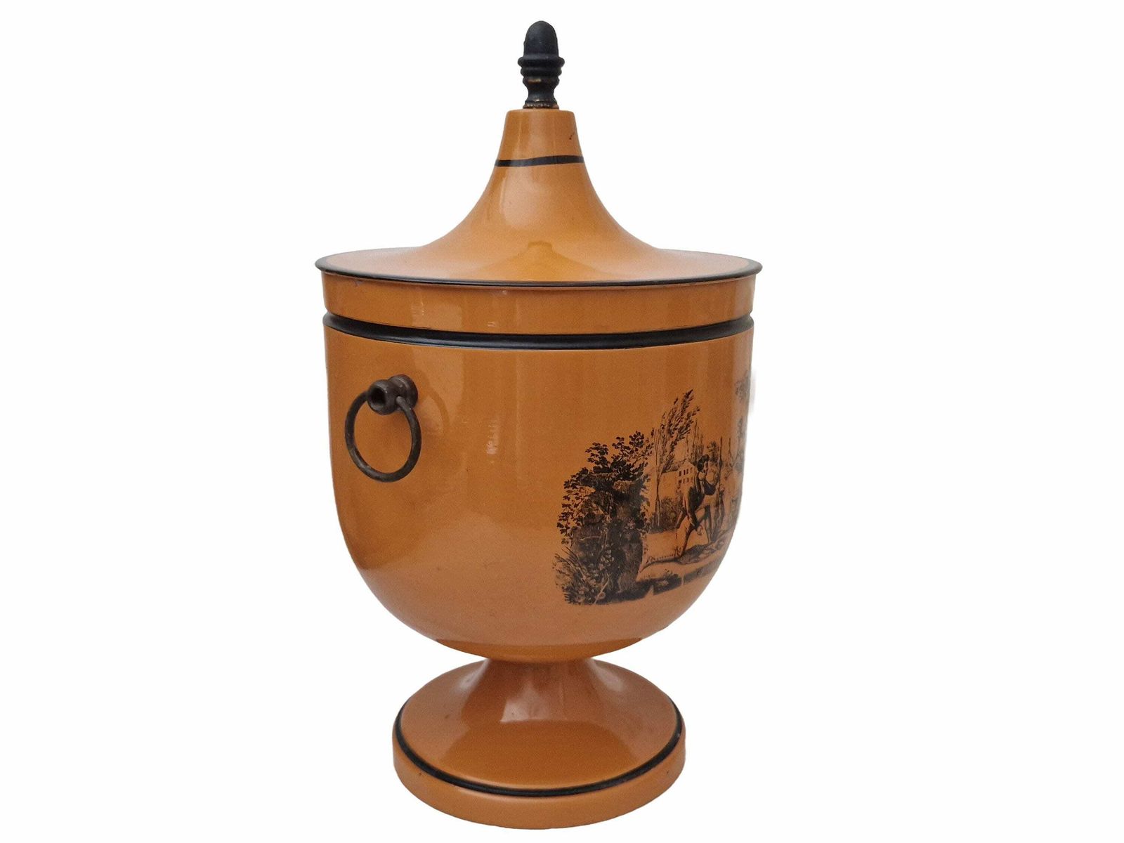Italian Tole Urn Ice Bucket With Lid And Brass Accents, Antique Style Vintage Toleware photo furniture