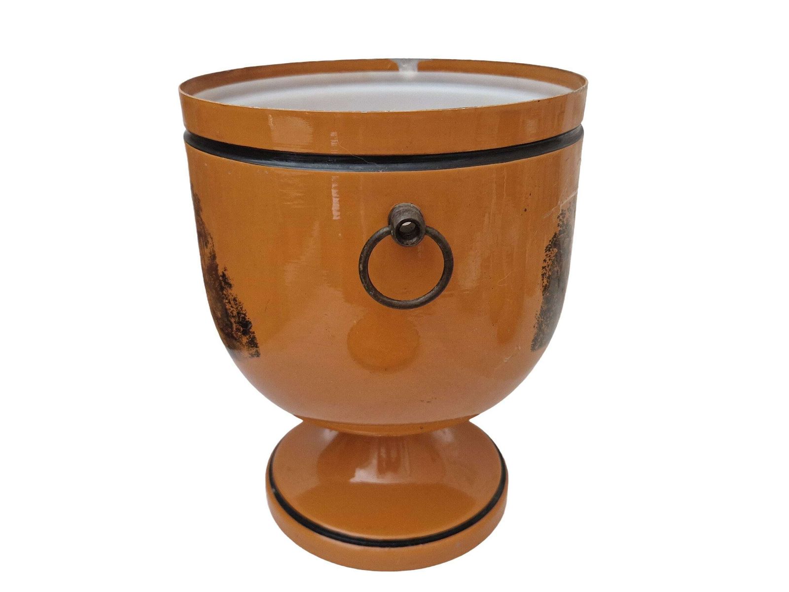 Italian Tole Urn Ice Bucket With Lid And Brass Accents, Antique Style Vintage Toleware photo vinterior