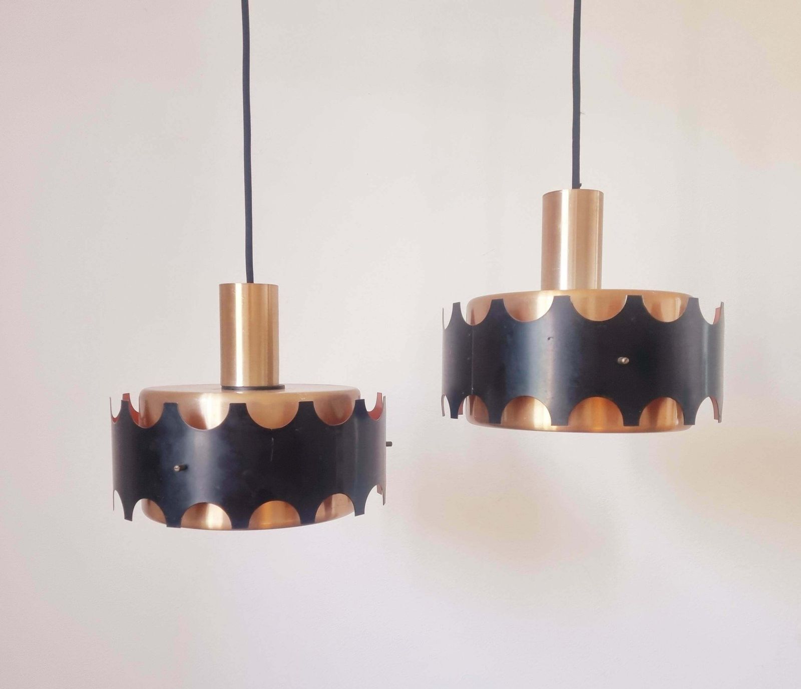 Pair Of Midcentury Pendants In Style Of Jo Hammerborg, Denmark, 1970s photo for sale