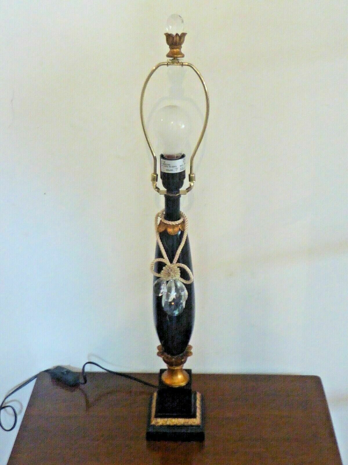 Vintage Faux Marble Black & Gold Table Lamp P.A.T. Tested With Shade photo vinterior