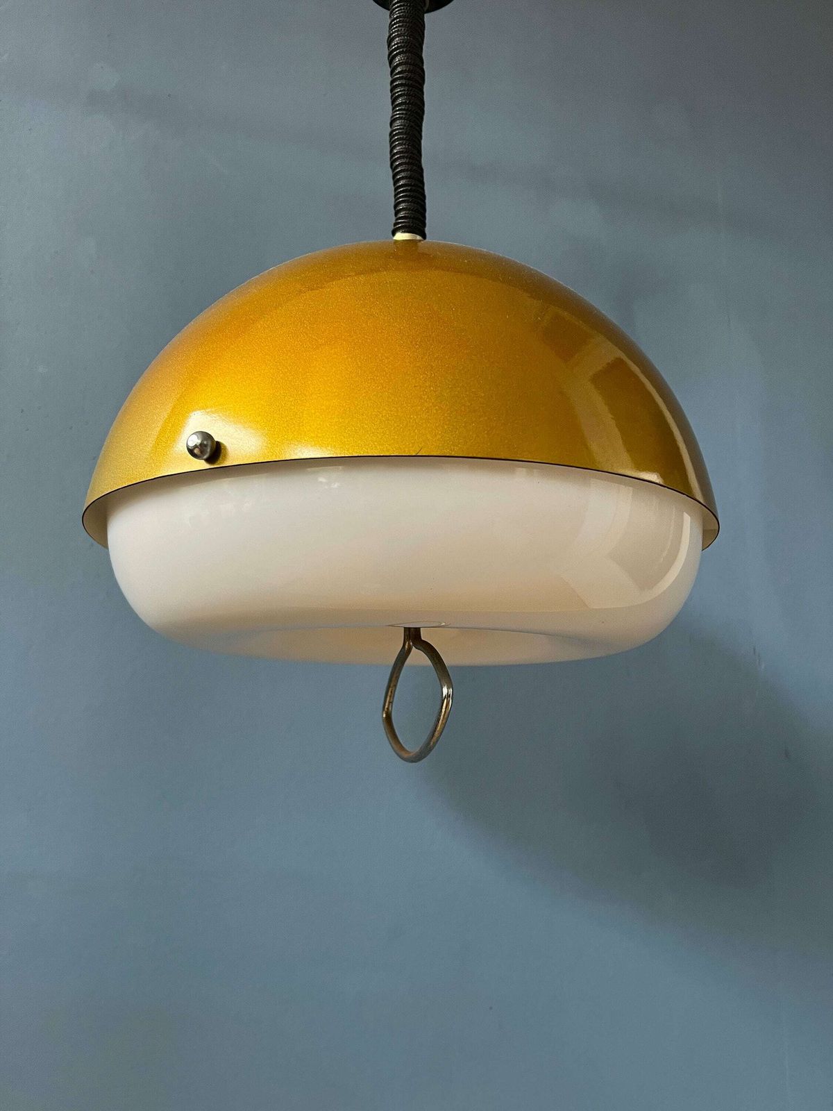 Gold Sparkle Mid Century Pendant Lamp   Space Age Hanging Lamp   Metallic Moon Light Fixture photo 367.0