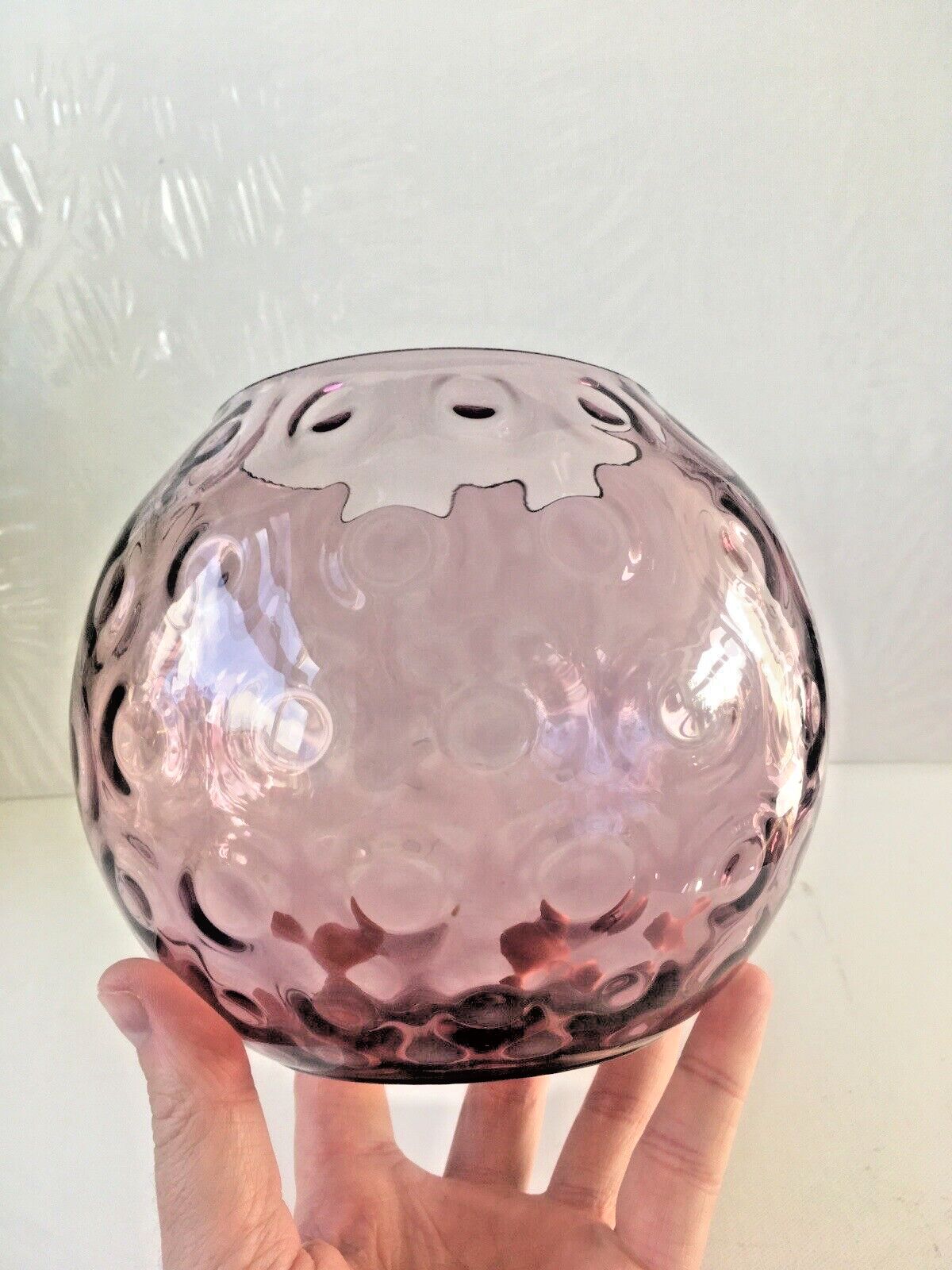 Mid Century Purple Borske Sklo Union Olives ? Retro Bubble Glass Vase Bowl 60's photo vinterior