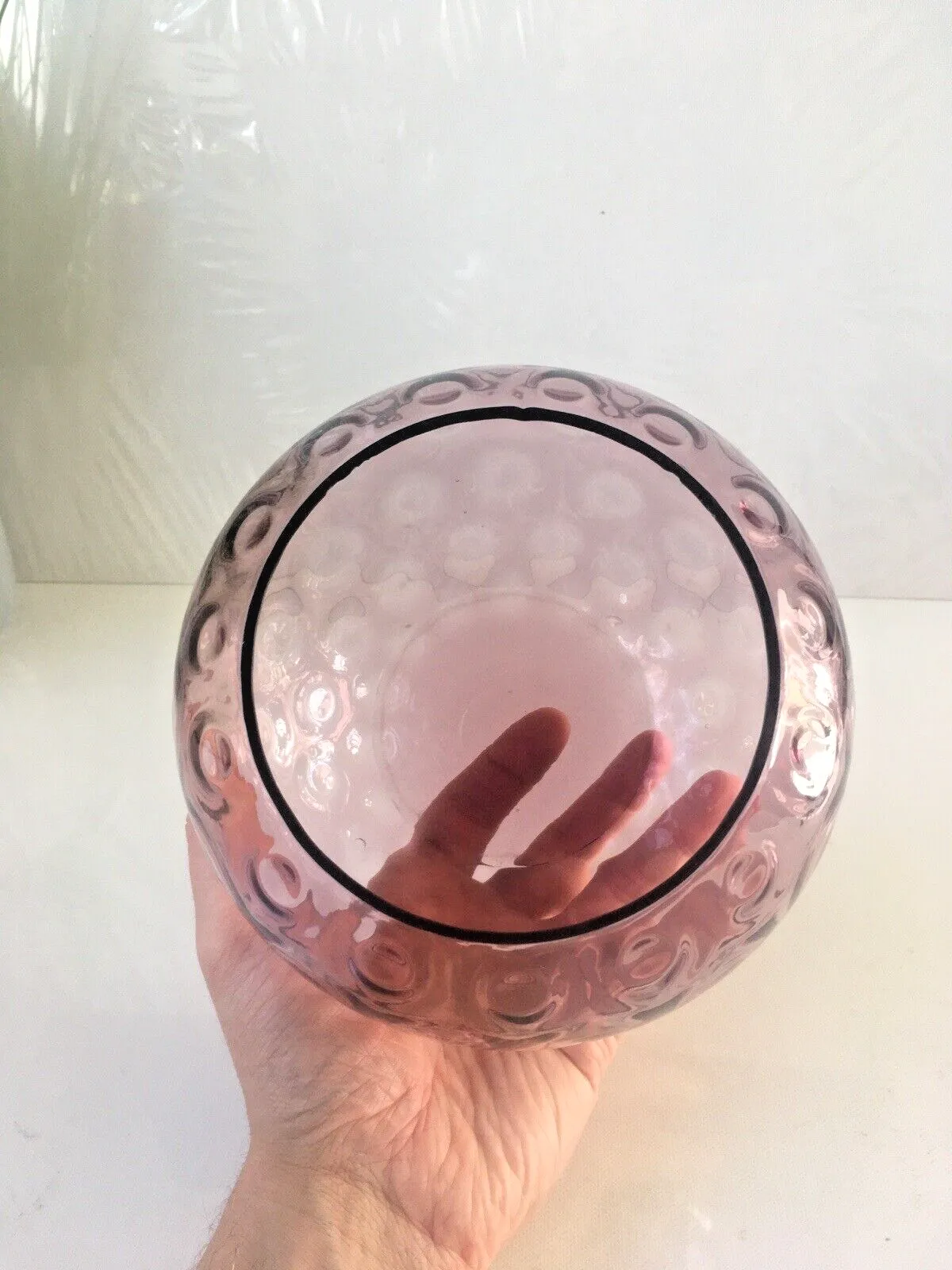 70.0 Mid Century Purple Borske Sklo Union Olives ? Retro Bubble Glass Vase Bowl 60's photo