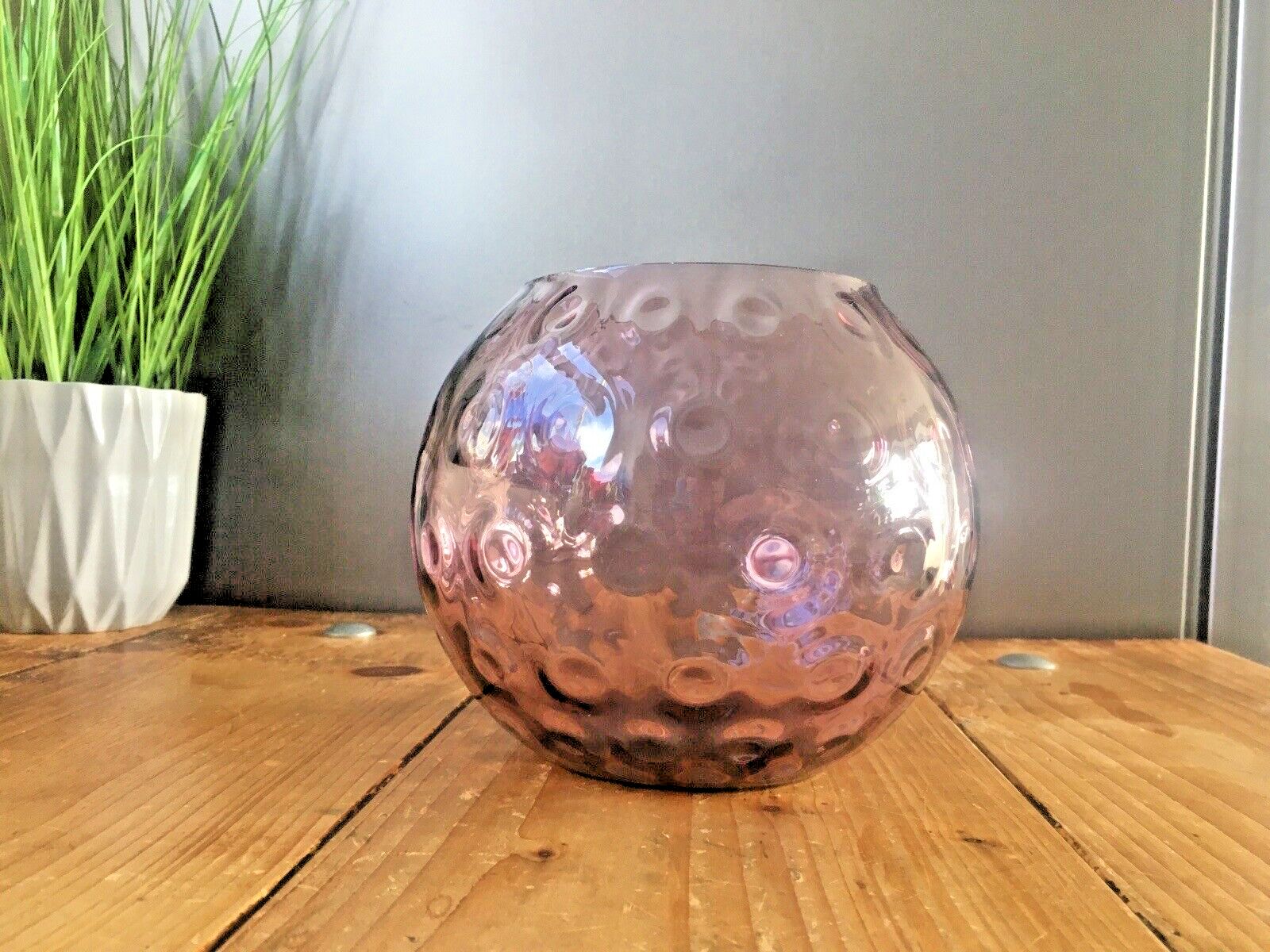 photo vinterior Mid Century Purple Borske Sklo Union Olives ? Retro Bubble Glass Vase Bowl 60's