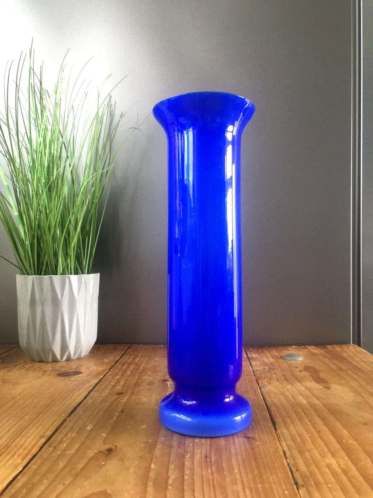 Mid Century Modern Blue Italian Empoli Cased Glass Vase 60's 70's Scandi Style