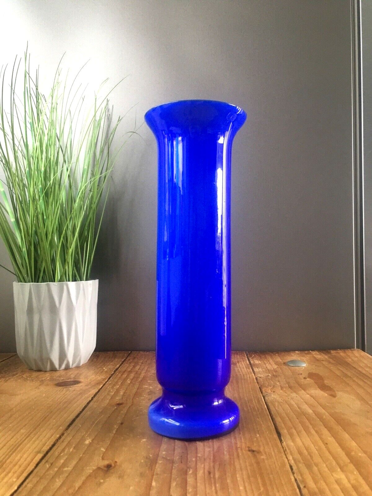 Mid Century Modern Blue Italian Empoli Cased Glass Vase 60's 70's Scandi Style photo for sale