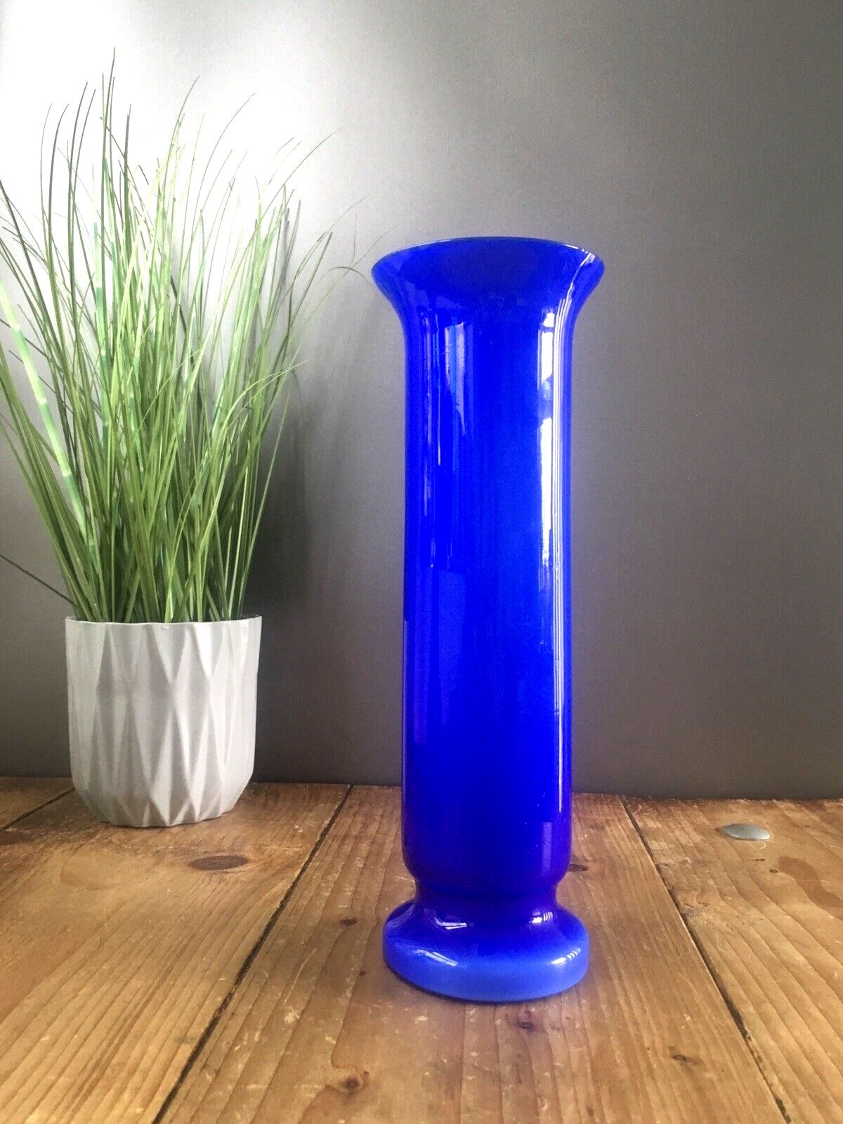 Mid Century Modern Blue Italian Empoli Cased Glass Vase 60's 70's Scandi Style photo 60.0