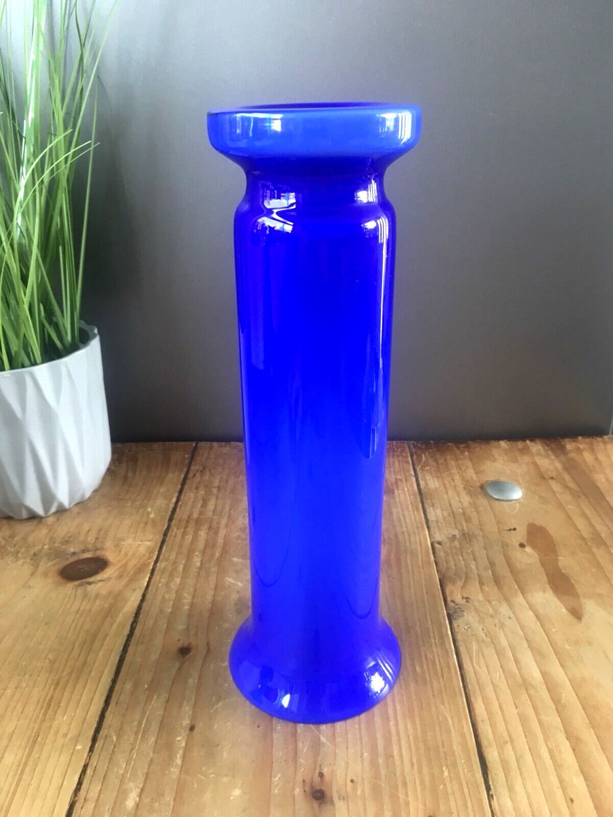 Mid Century Modern Blue Italian Empoli Cased Glass Vase 60's 70's Scandi Style photo vinterior