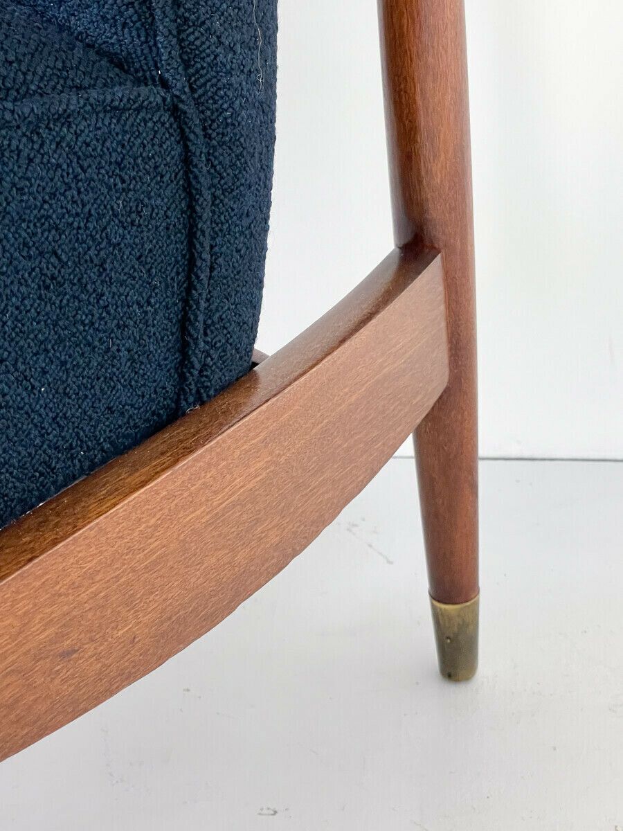 Pair Of Italian Mid Century Armchairs In Navy Boucle photo vintage