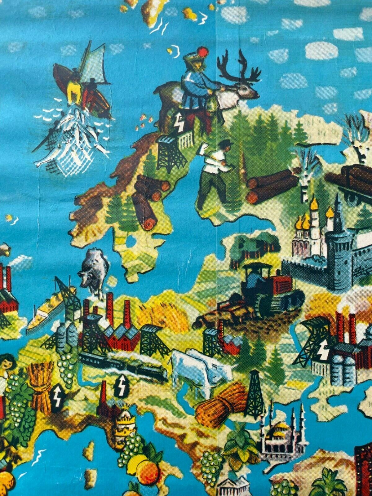 photo buy Large Rare Vintage Map Of The World School Chart Trade Pictorial Linen Poster
