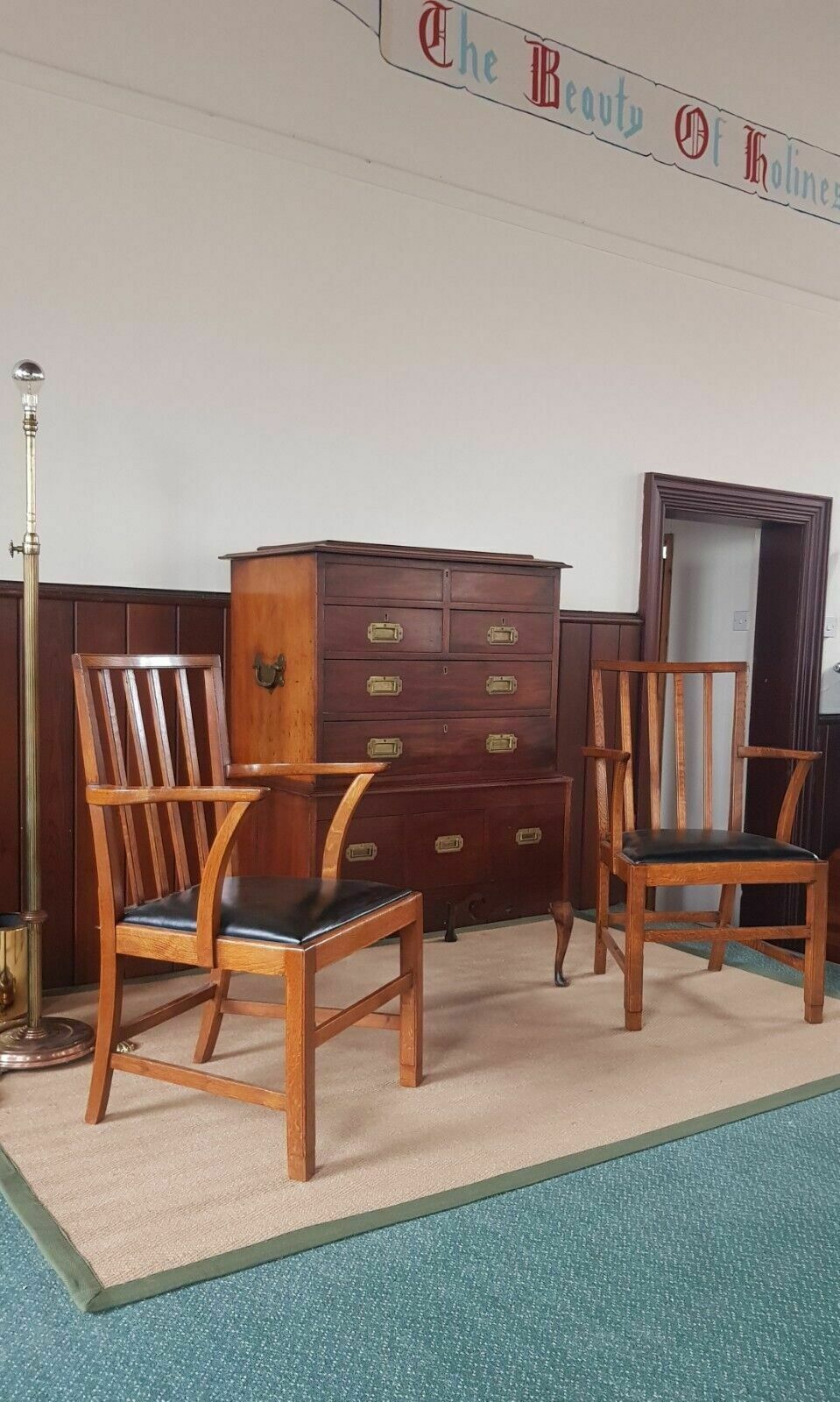 A Set Of Six Edward Barnsley Oak Leather Chairs 50s photo furniture
