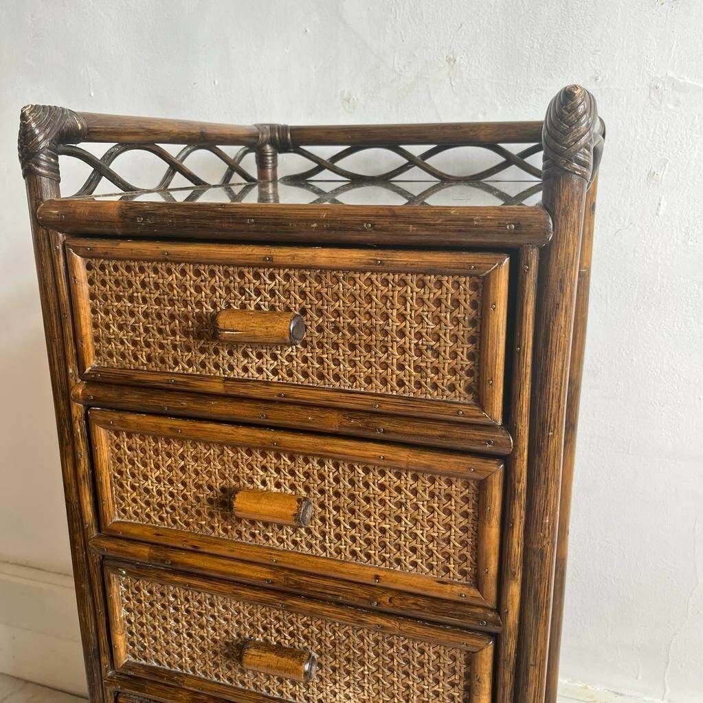 Angrave Cane And Bamboo Tallboy / Chest Of Drawers 70s photo buy