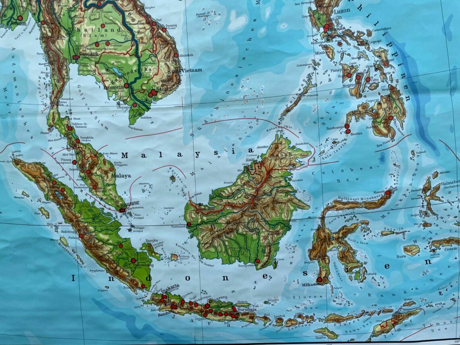photo vinterior Vintage South & East Asia Geographical Roll Down School Map Chart Geography