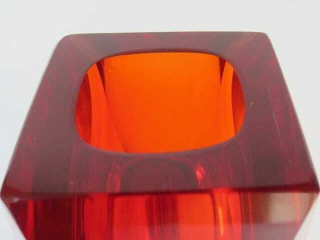 Xxl Space Age Geometric Murano Sommerso Red & Amber Art Glass Vase photo Home Decor