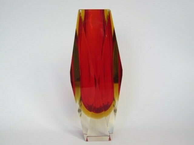 photo for sale Xxl Space Age Geometric Murano Sommerso Red & Amber Art Glass Vase