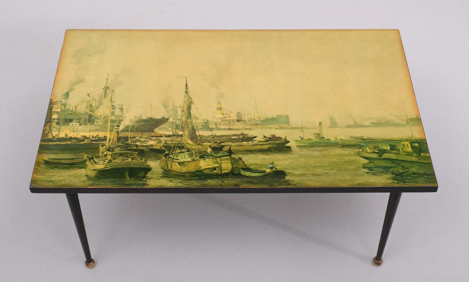 Italian Metal, Brass, And Print Coffee Table, 1950s