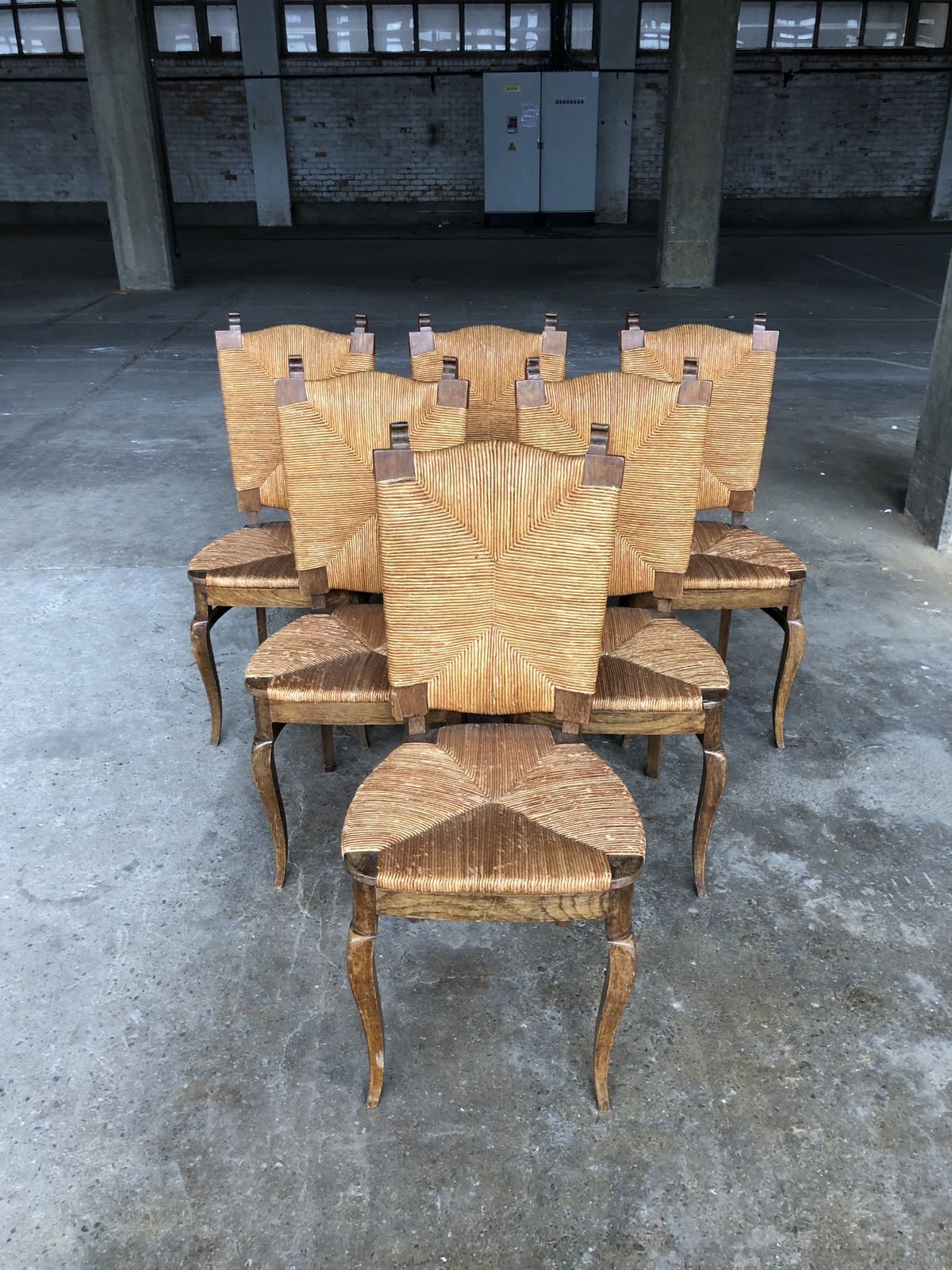 Dining Chairs With Rush Made Of Oak Wood, France 1950s, Set Of 6