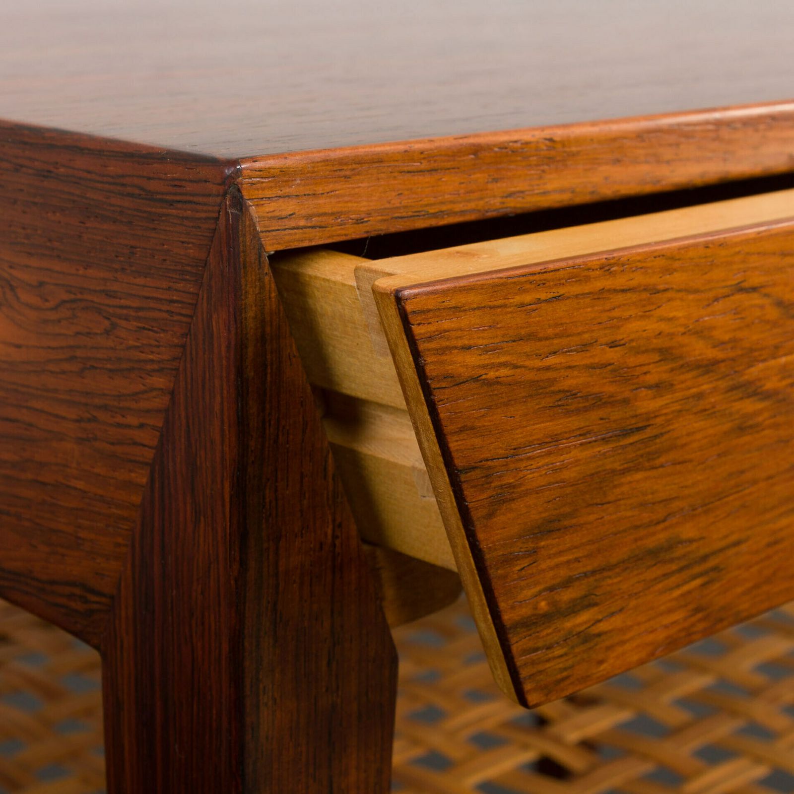 Furniture Rosewood And Cane Side Table W. Hidden Drawer By Severin Hansen For Haslev, Denmark, 1960s photo