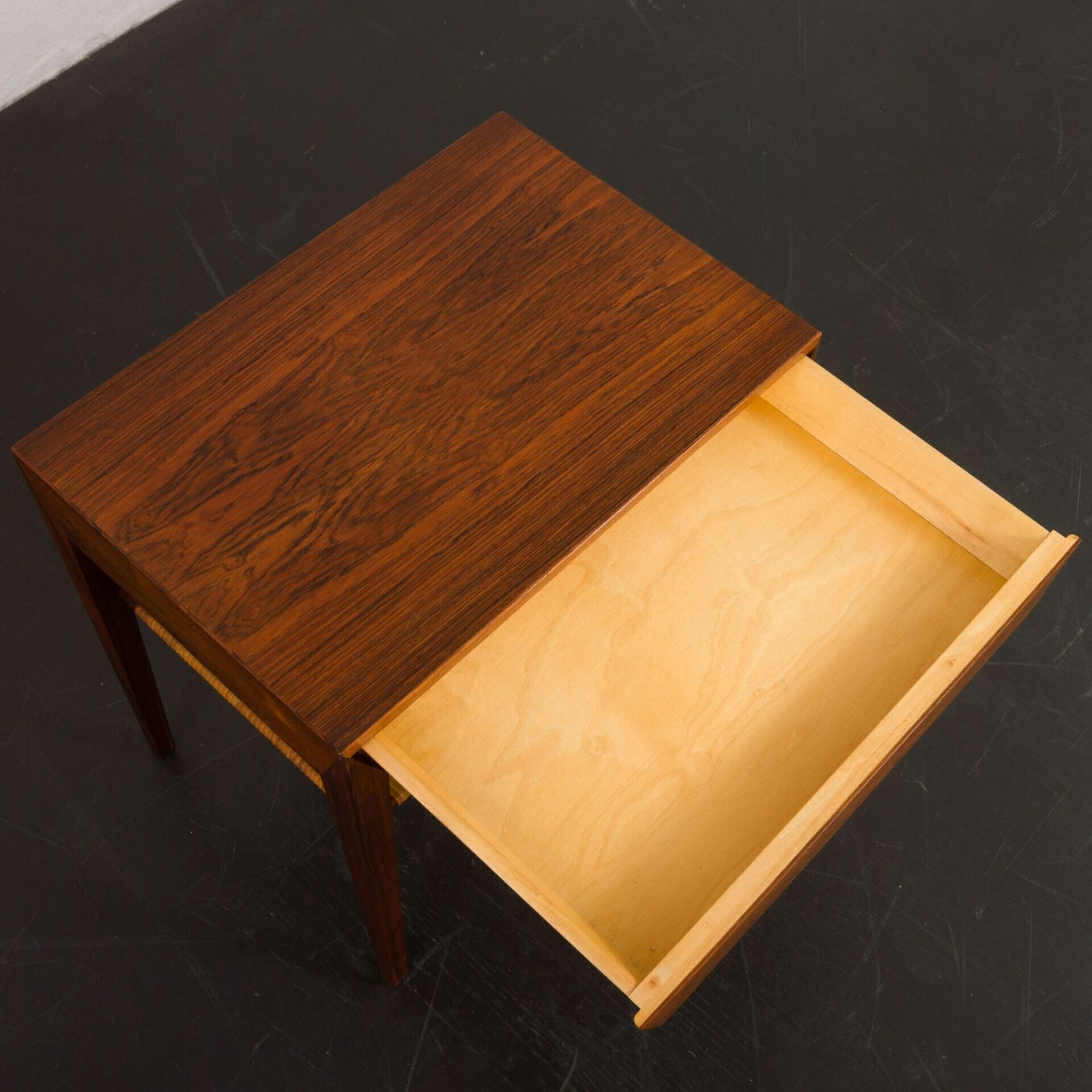 photo vinterior Rosewood And Cane Side Table W. Hidden Drawer By Severin Hansen For Haslev, Denmark, 1960s