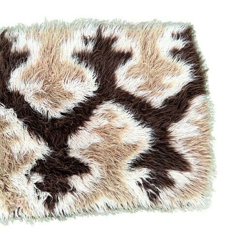 Vintage Brown Cream Beige Wool Hight Pile Rug 70s photo furniture