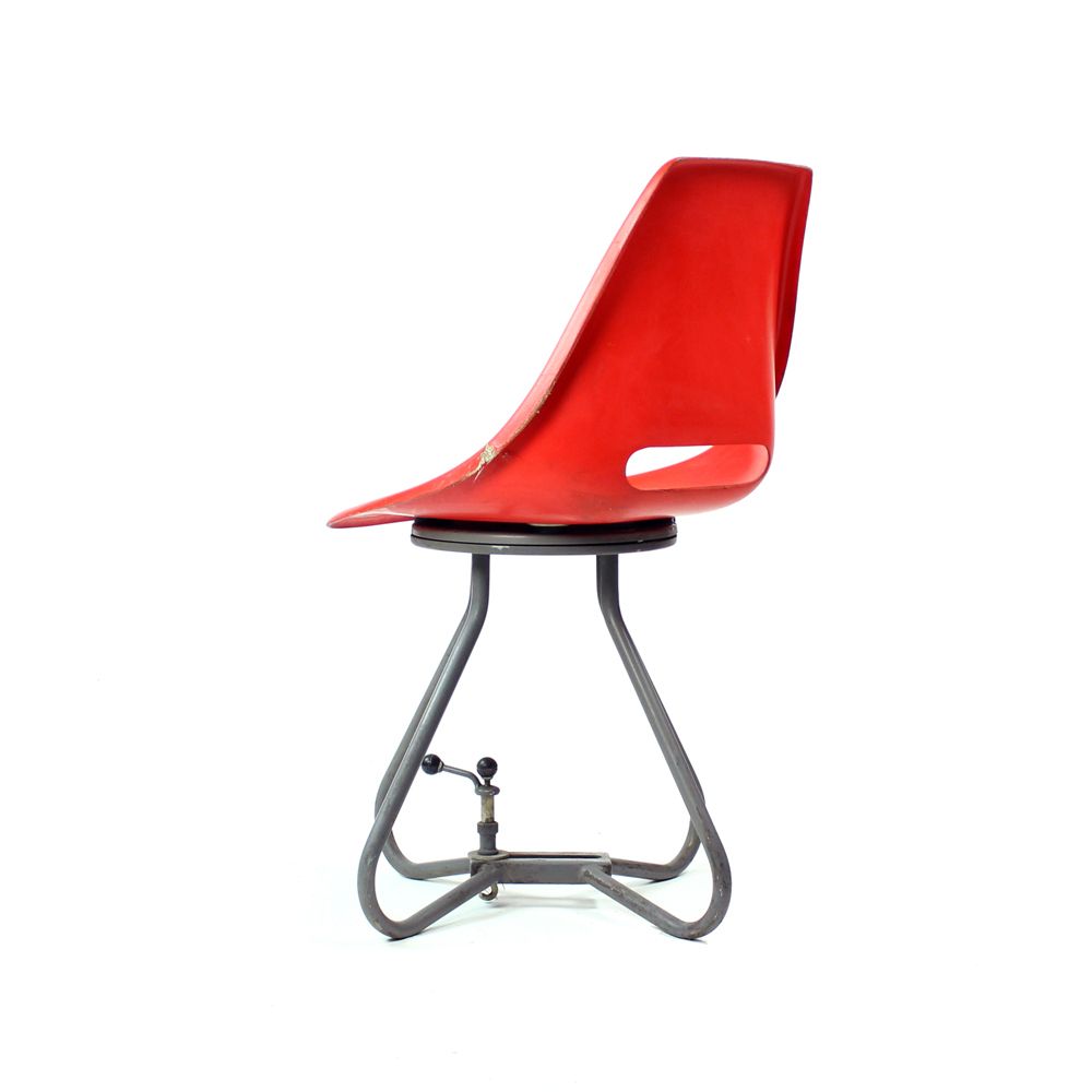 Red Fiberglass & Metal Tram Chairs By Miroslav Navratil For Vertex, 1960s photo for sale