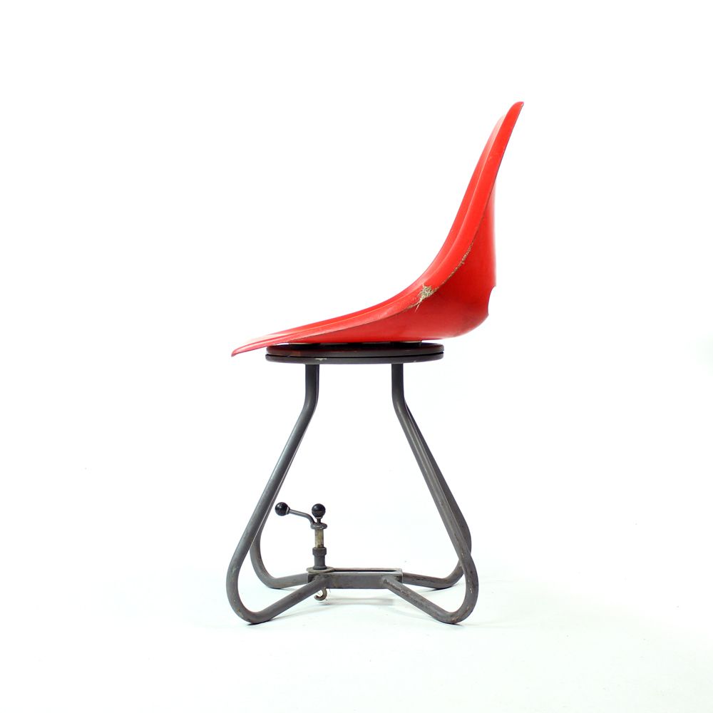 Red Fiberglass & Metal Tram Chairs By Miroslav Navratil For Vertex, 1960s photo Furniture