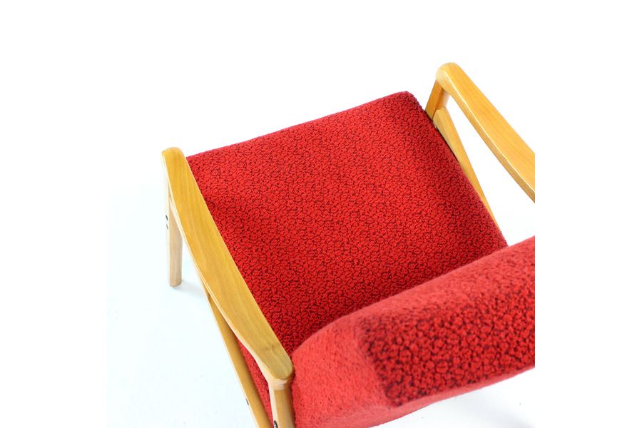 650.0 Midcentury Armchair In Light Beech & Red Fabric By Interier Praha, Czechoslovakia 1971 photo