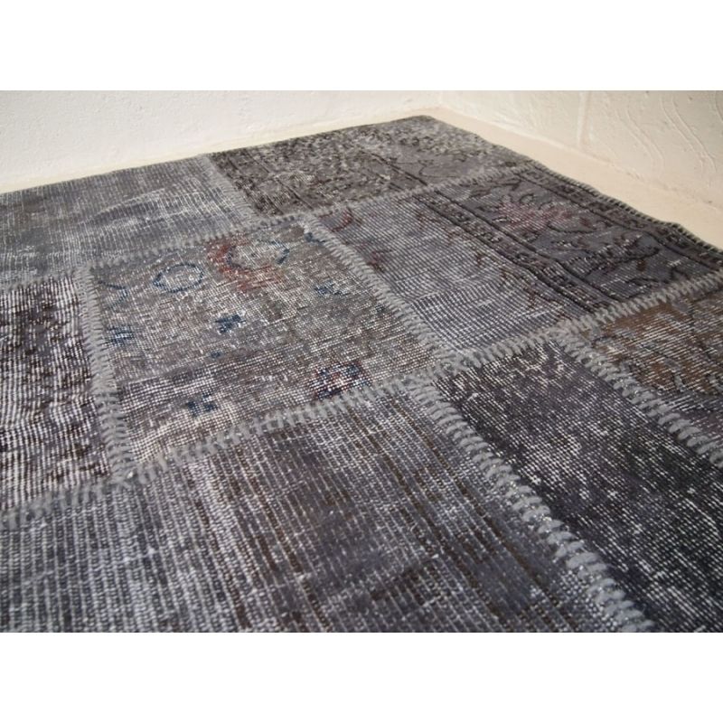 Grey Overdyed Vintage Turkish Hand Stitched Patch Work Rug photo Textiles