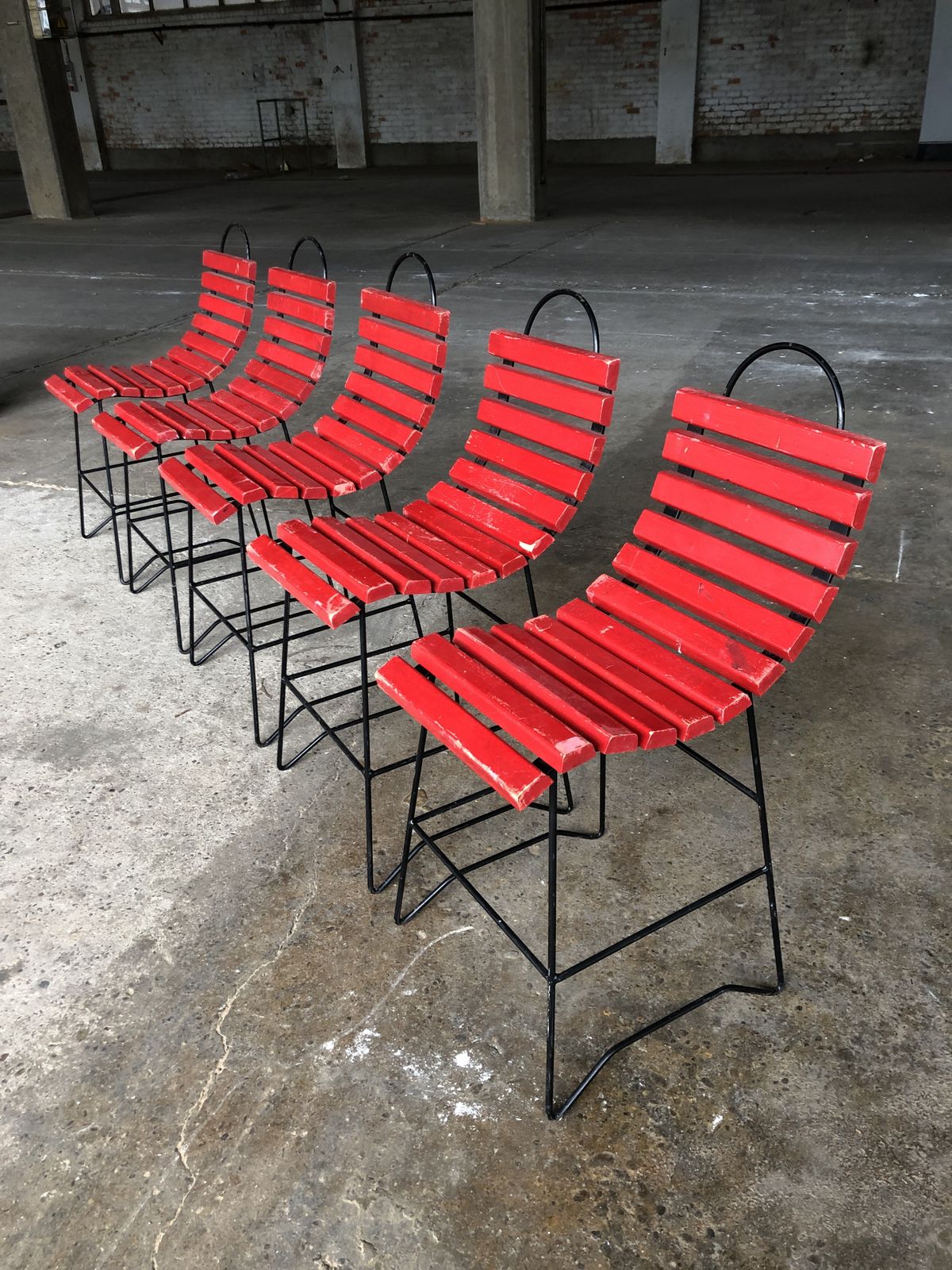 Playful Dining Chairs With Wooden Slats, 1960s, Set Of 5 photo buy